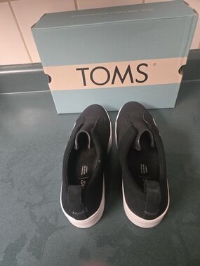 Toms Black Slip-On Platform Ankle Sneakers with White Sole